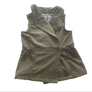 Girls Tahari Kids Vest Size 7 Side Bow Ties Olive Army Green Double Breasted